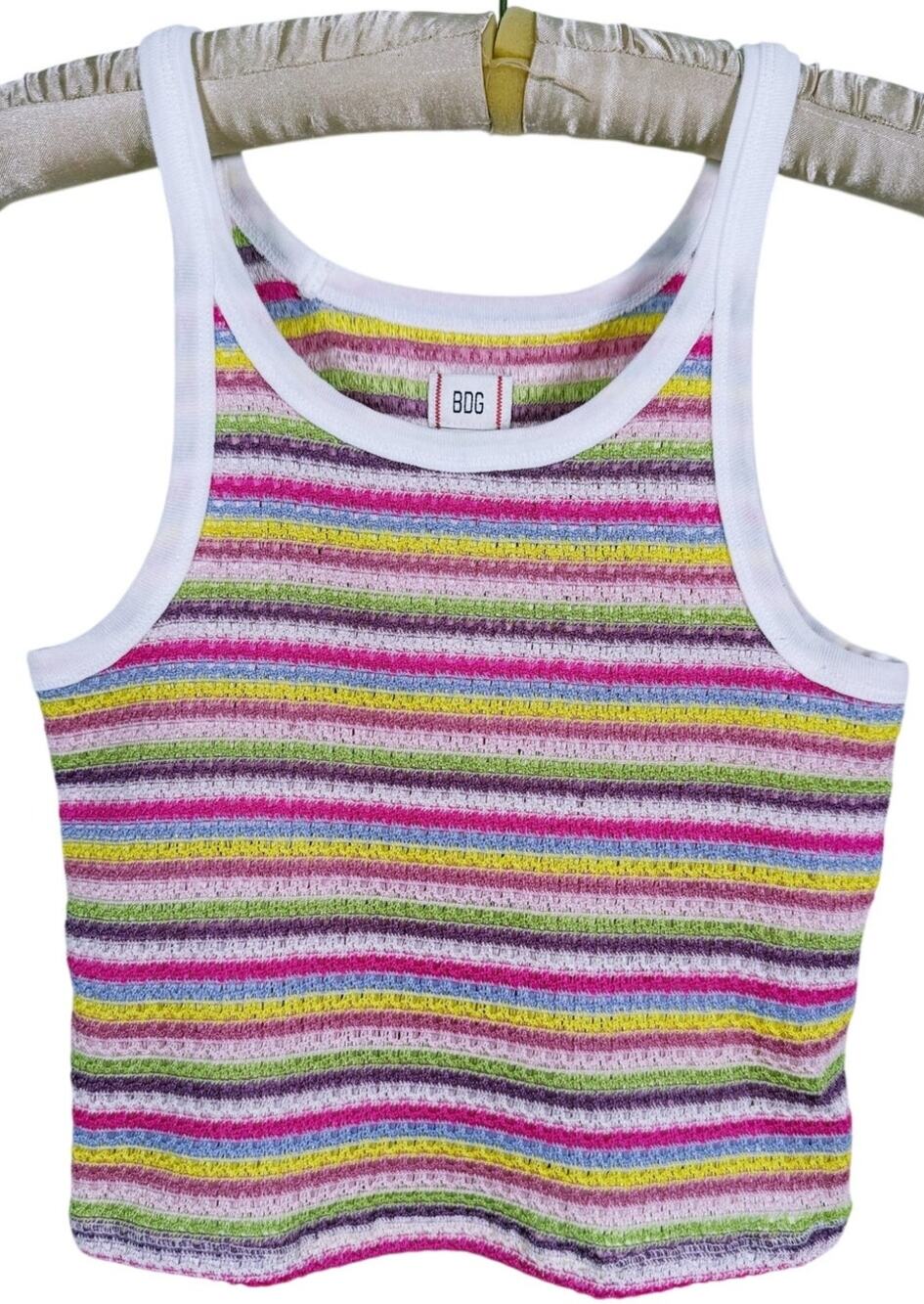 BDG Urban Outfitters Y2K Rainbow Striped Knit Crop Top Medium 90s Retro Dopamine
